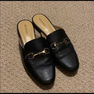 Merona Black gold buckle mule